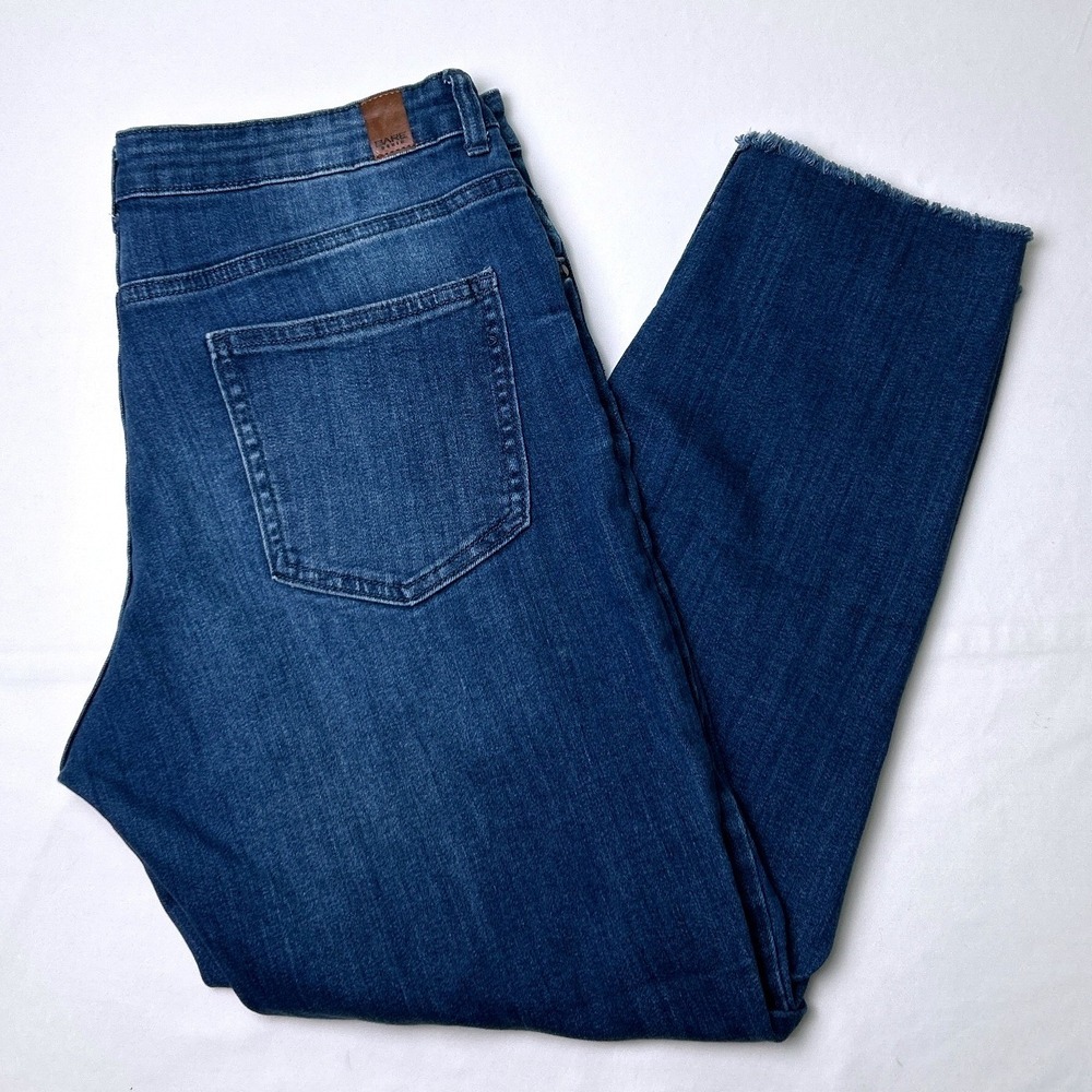 Bare Denim Women High Rise Distressed Raw Hem Skinny Jeans Size 14/32 Dark Stone